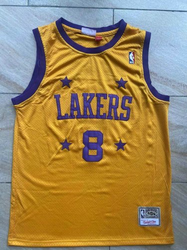 NBA 8 Kobe Bryant Lakers Maillot Retro jaune avec stars brodé